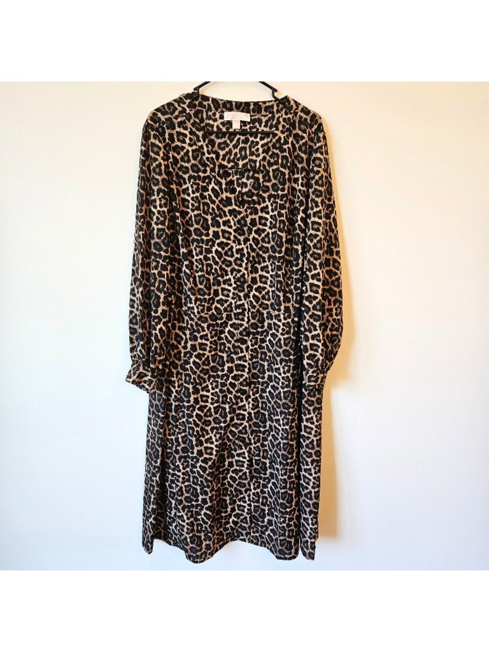 Michael Kors 3X Leopard Print Midi Dress Long Sleeve Loose Fit